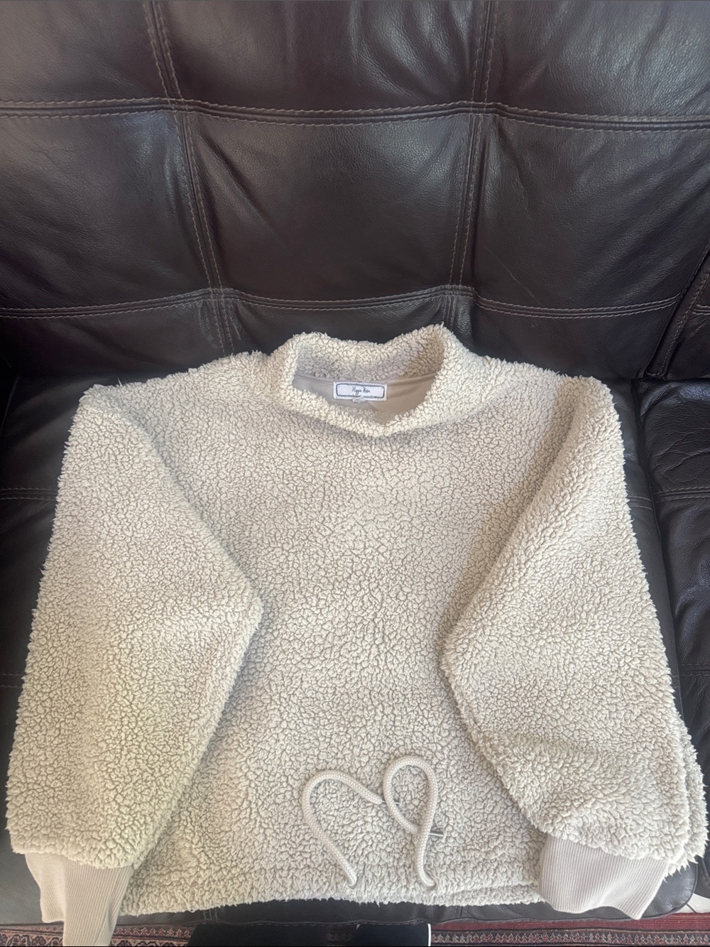 Hippie Rose XL Cream Sherpa Teddy Fleece Hooded Pullover